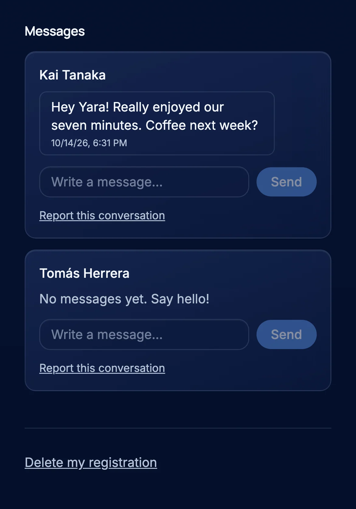 A guest's phone with a message from their match.