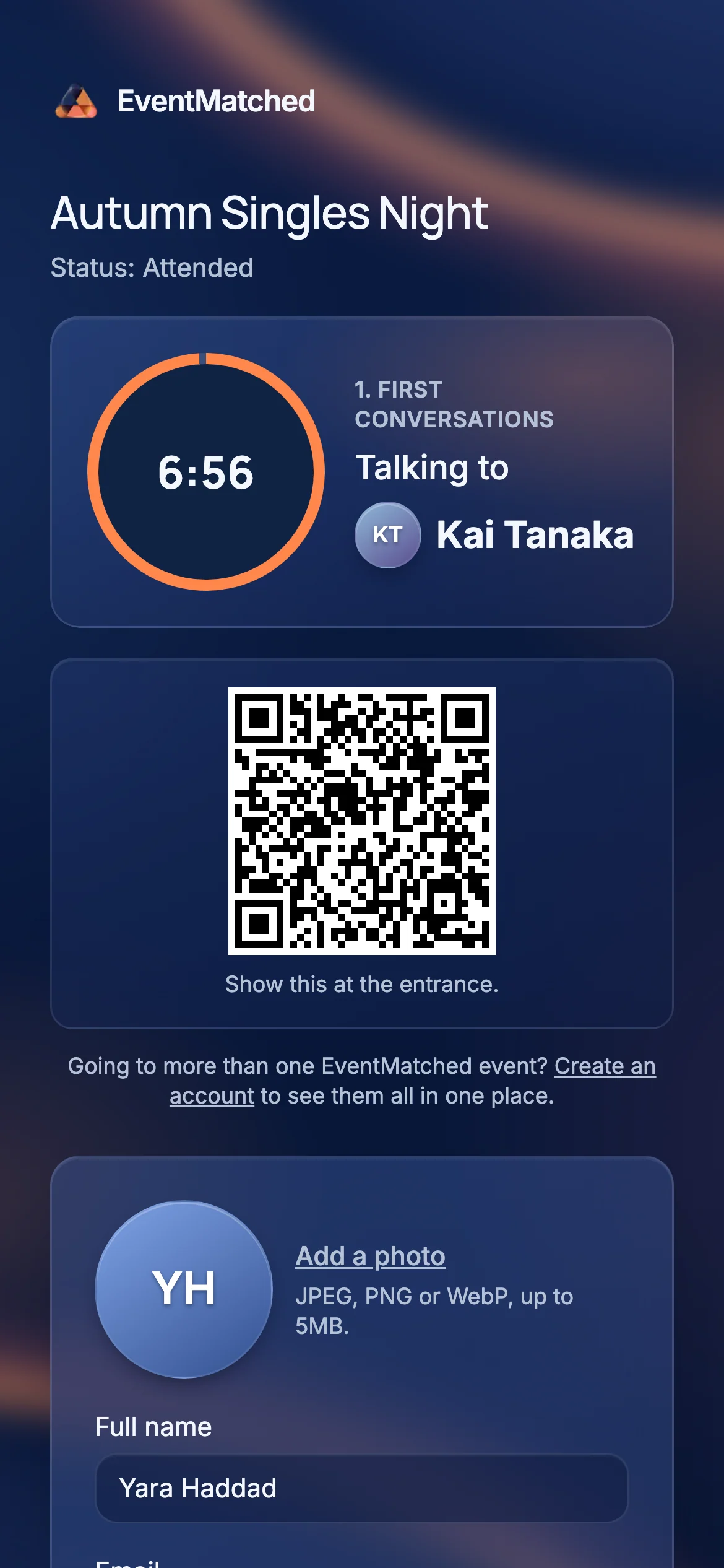 A guest's phone during the same round: a countdown and who they are talking to.